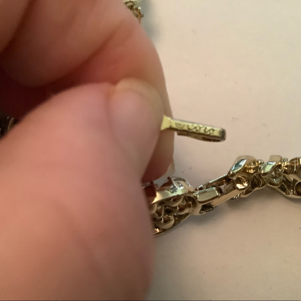 CORO Vintage Set Necklace Bracelet Leaf Rhinestone Goldplated - Picture 4 of 8